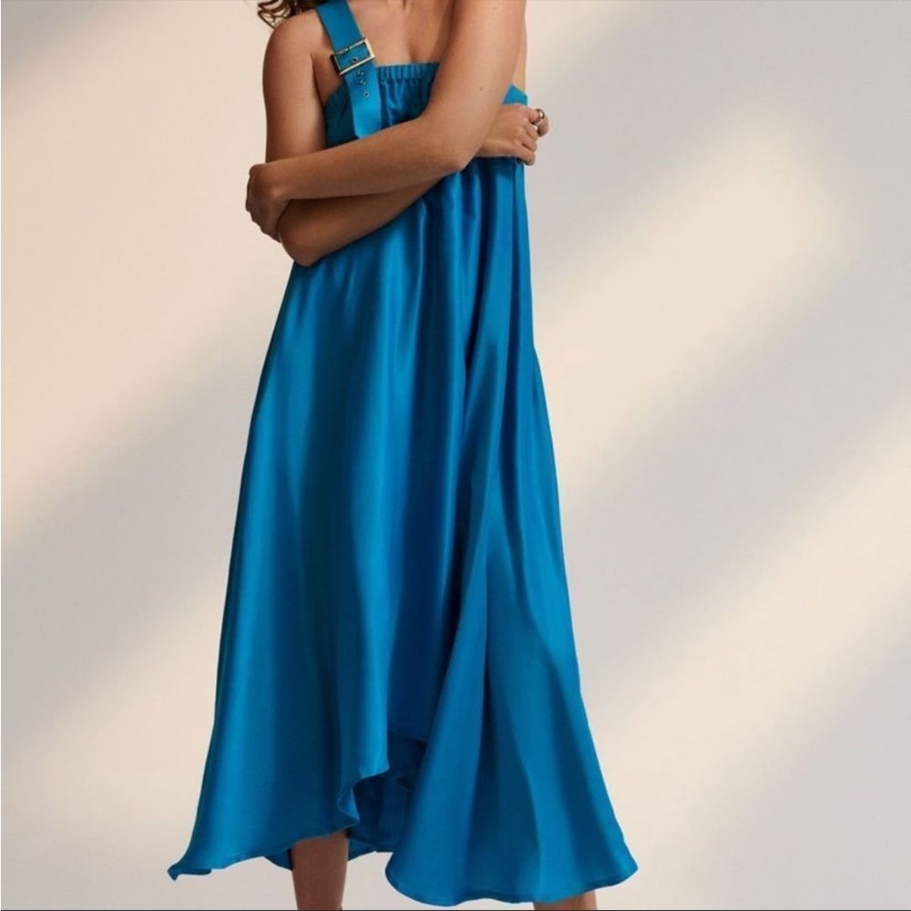 Anthropologie One-Shoulder Blue Midi Dress